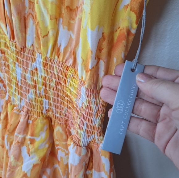 NWT Tart Kallie Sunset Ruffled Smocked Yellow/Orange Mini Dress Womens Size M - Picture 3 of 8